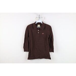Vtg 90s Y2K Hollister Womens Medium Faded Babydoll 3/4 Sleeve Polo Shirt Brown